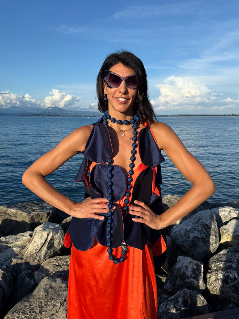 STOLA A CERCHI ARANCIO  E BLU