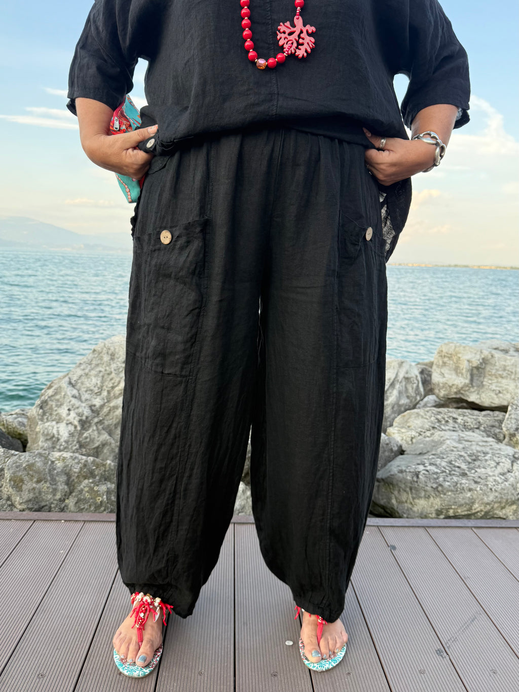 PANTALONI NOA NERI IN LINO