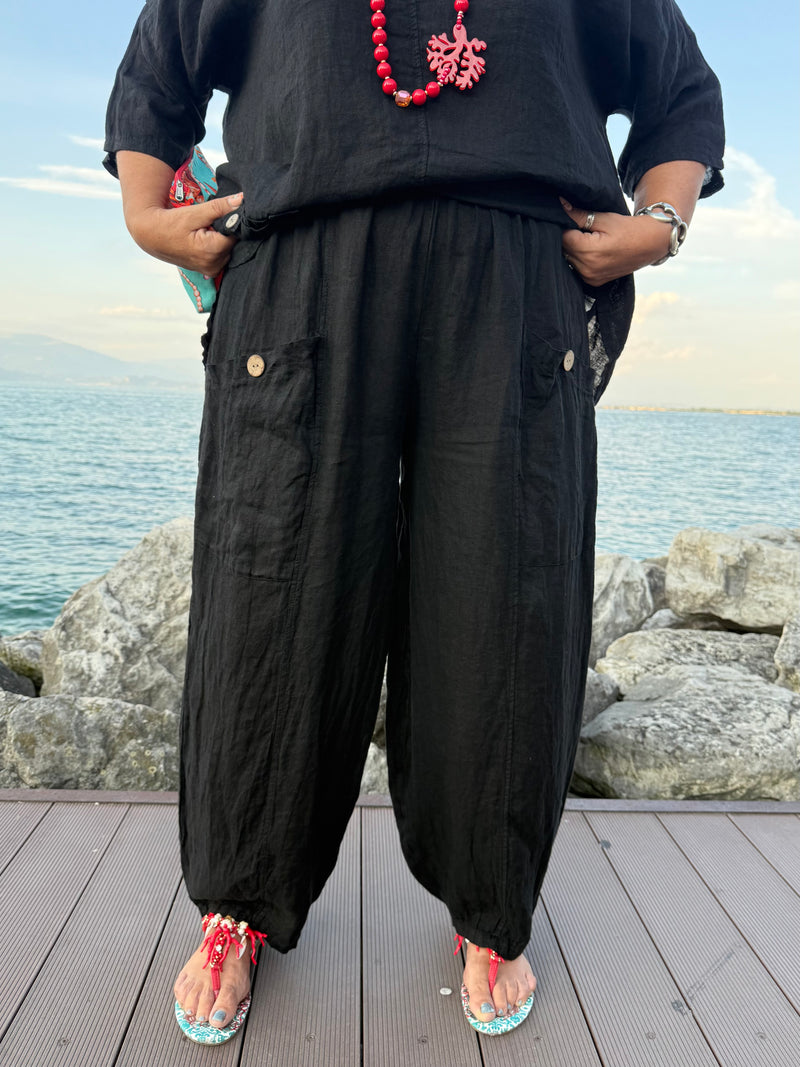 PANTALONI NOA NERI IN LINO