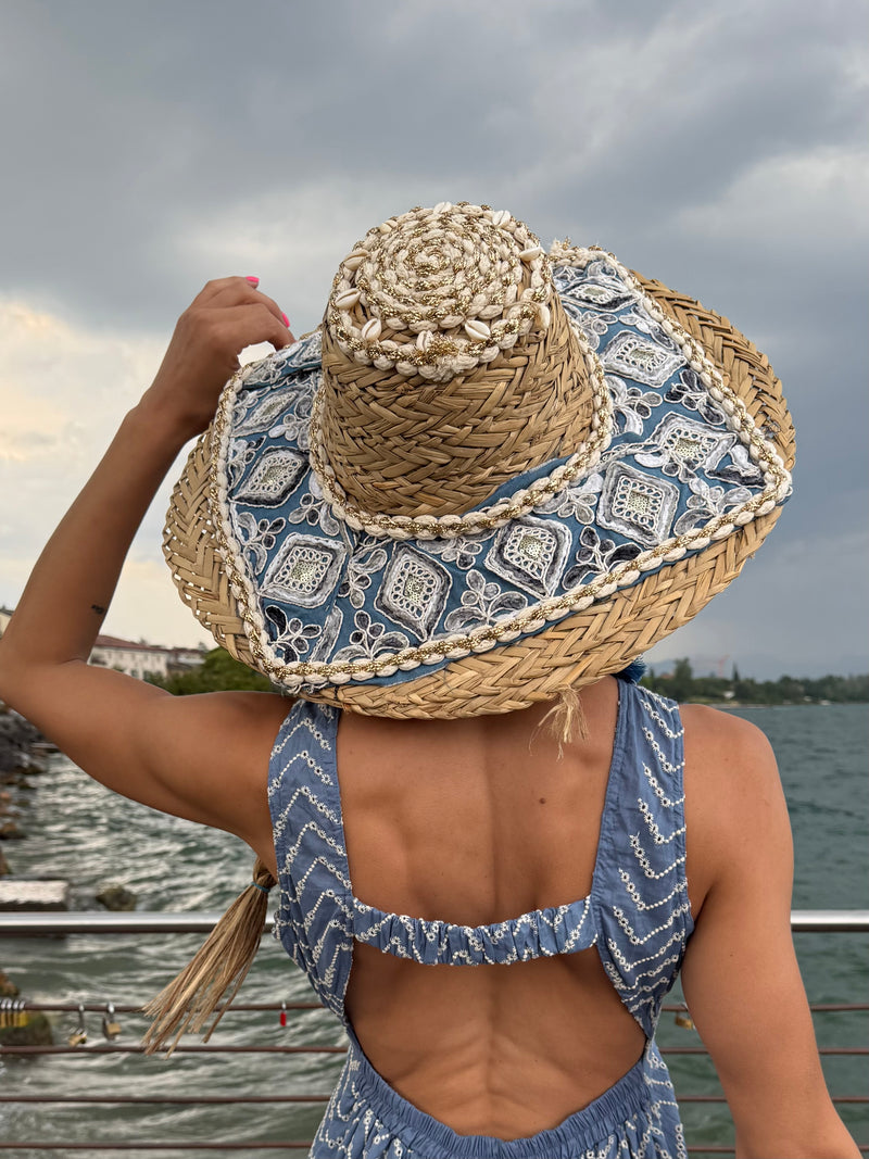 CAPELLO IN PAGLIA BOHO CON PASSAMANERIA