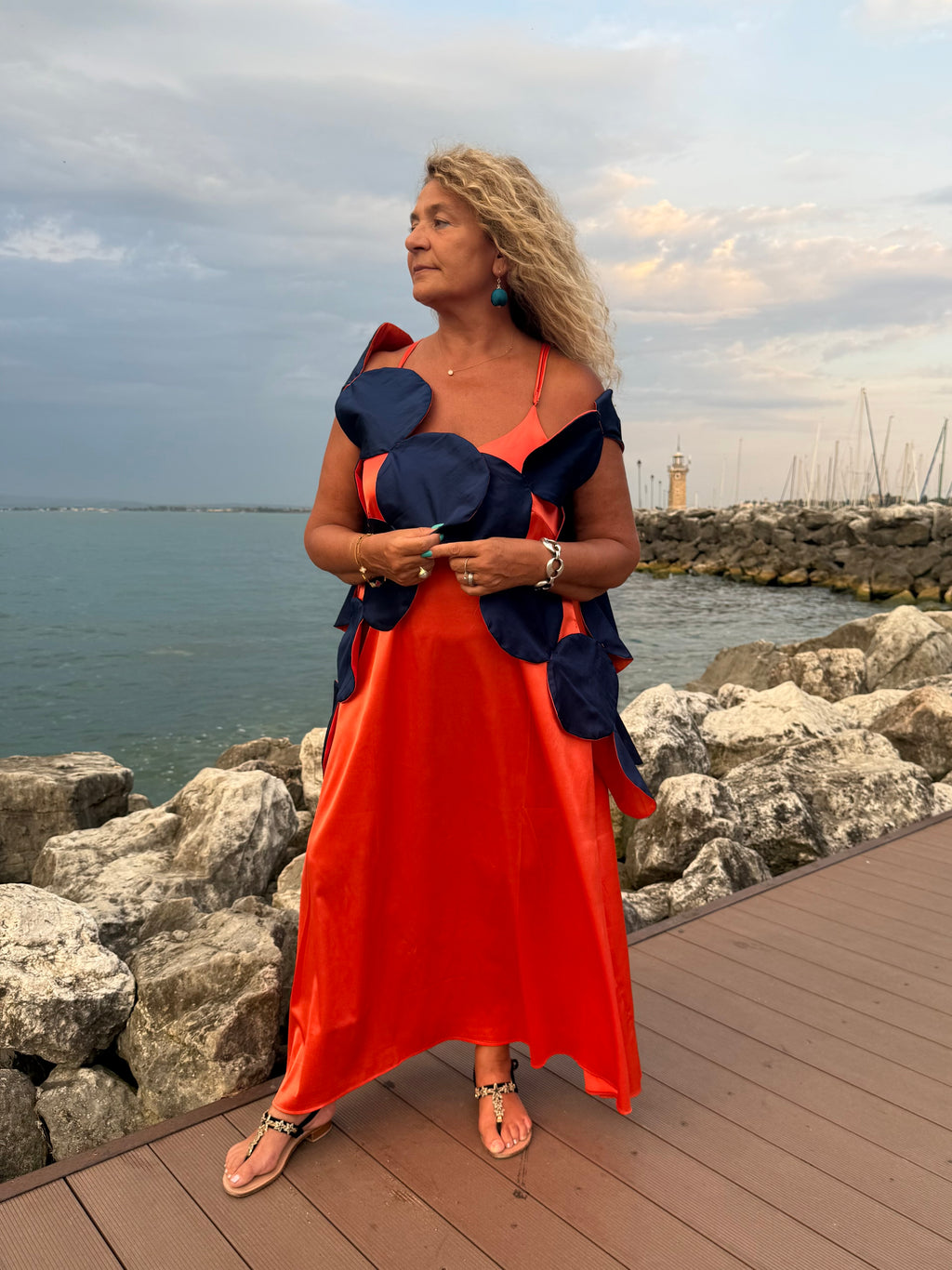 STOLA A CERCHI ARANCIO  E BLU