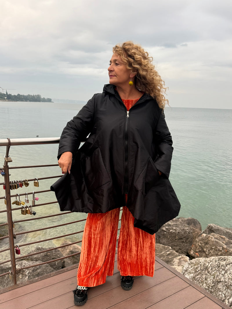CAPPOTTO LUNGO CON CAPPUCCIO REVERSIBILE GRIGIO