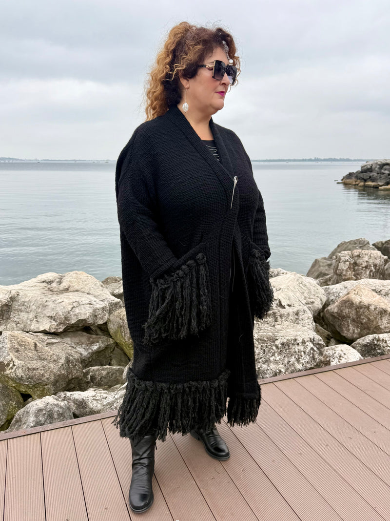 CAPPOTTO LANA NERO CON FRANGIA