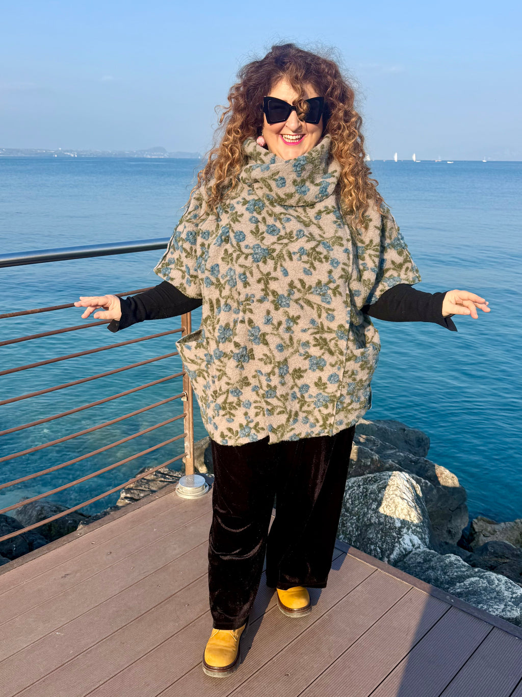 GIACCONE OSLO MÉLANGE  fiori azzurri