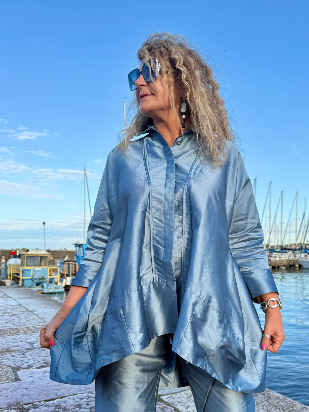 CAMICIA AMPIA AZZURRO POLVERE