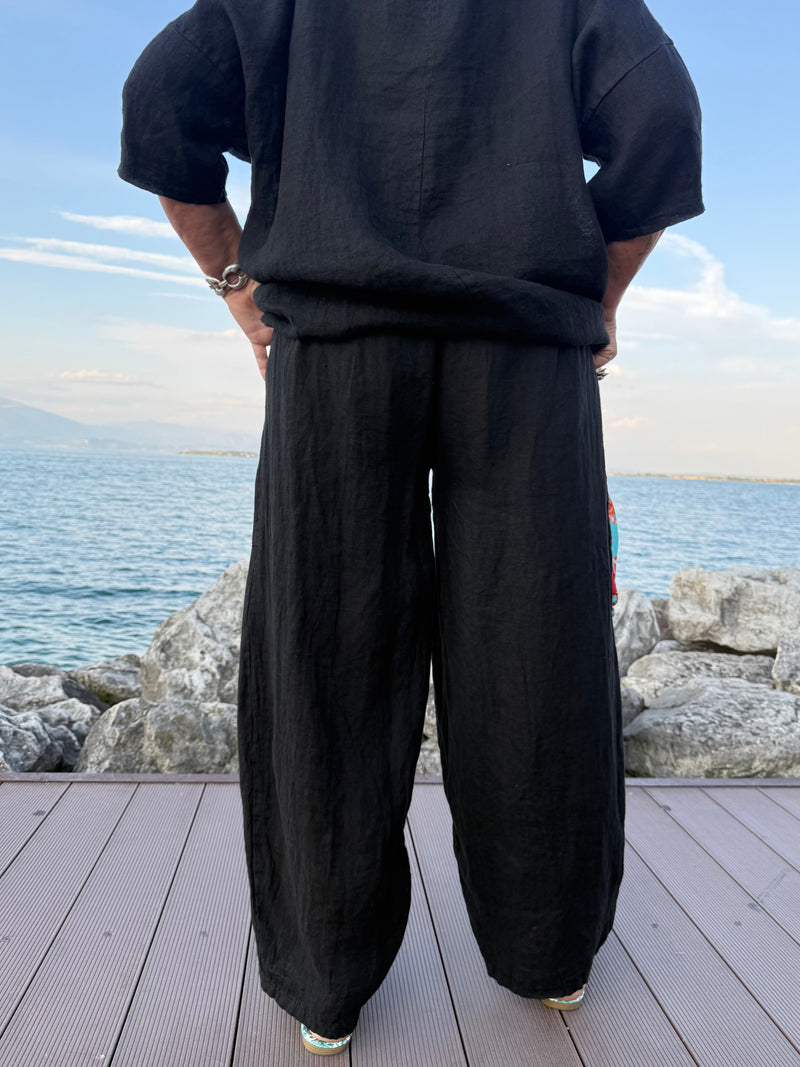 PANTALONI NOA NERI IN LINO