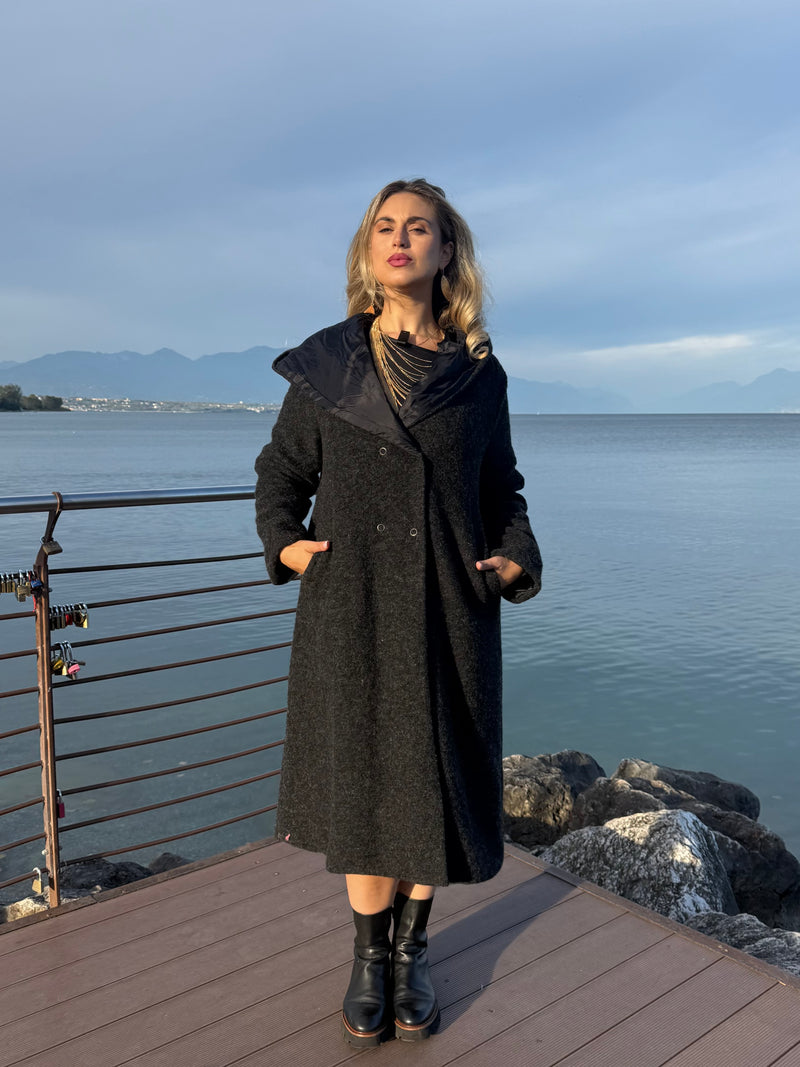 CAPPOTTO LUNGO CON CAPPUCCIO REVERSIBILE GRIGIO