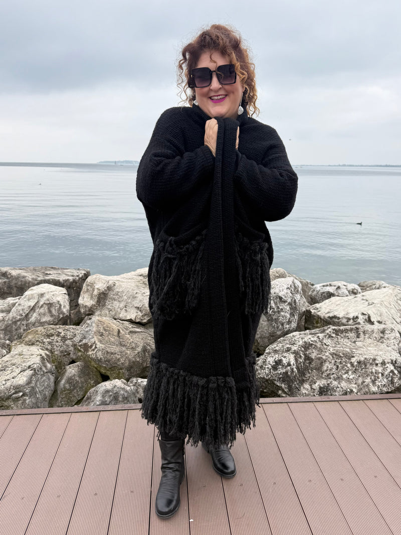 CAPPOTTO LANA NERO CON FRANGIA