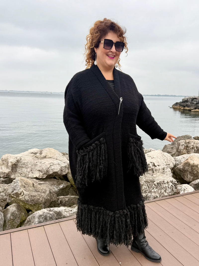 CAPPOTTO LANA NERO CON FRANGIA
