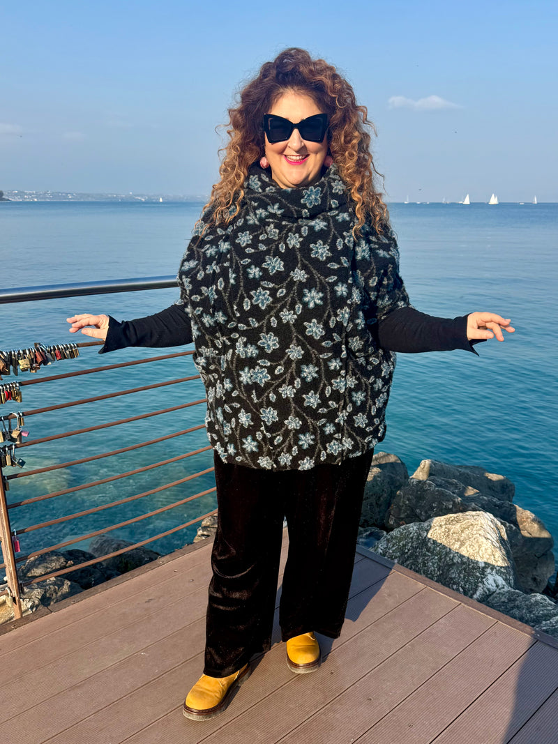 GIACCONE  OSLO NERO fiorì azzurri