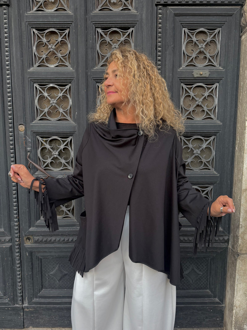 Giacca taglio trapezio con frange