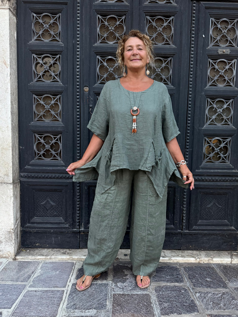 PANTALONI NOA VERDE MILITARE IN LINO (BIS)