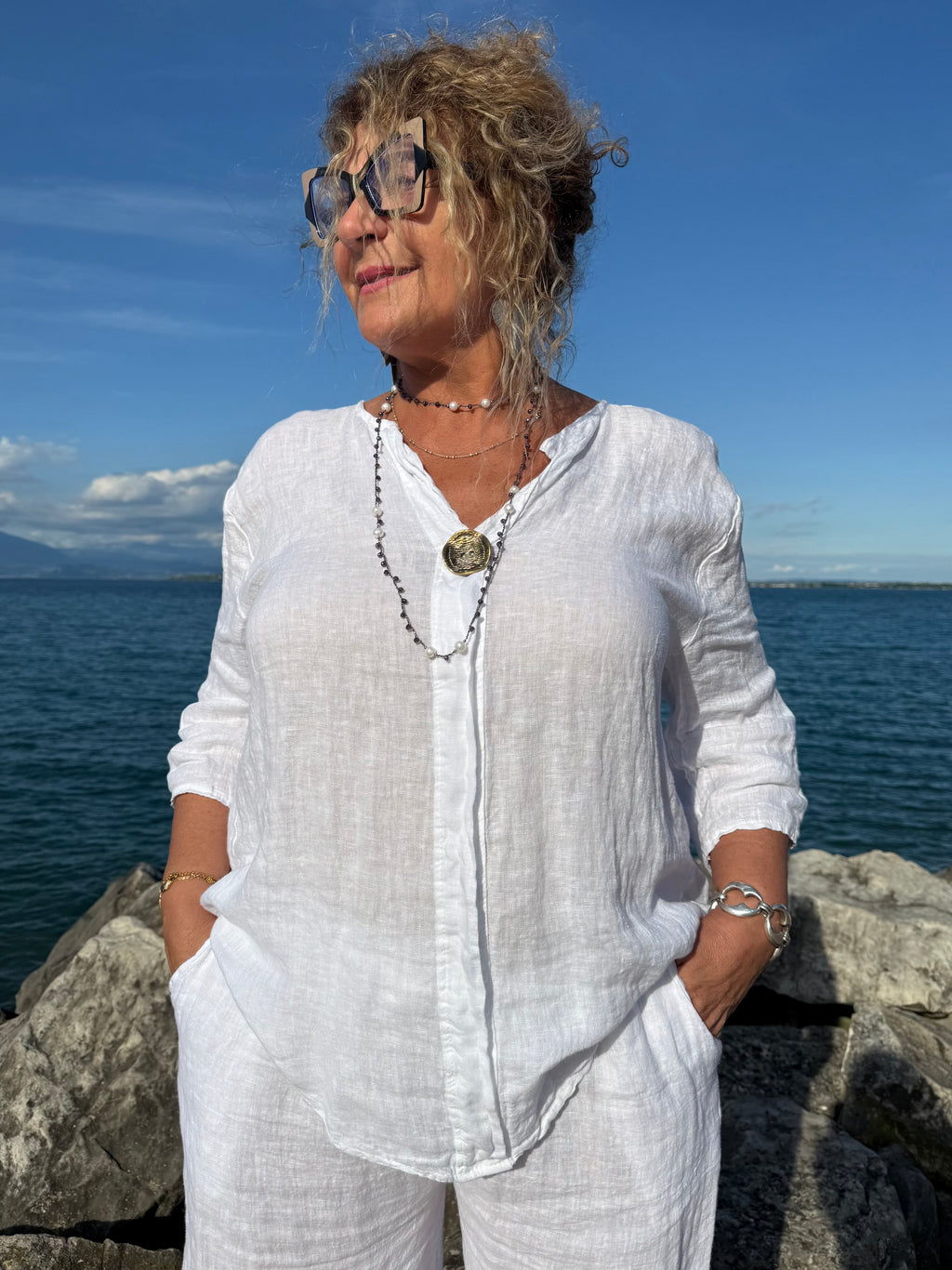 COMPLETO IN LINO BIANCO MILVA