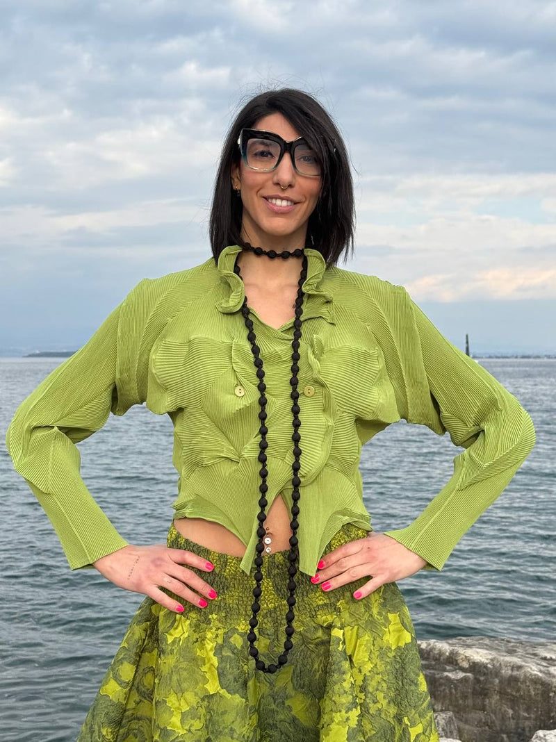 MAGLIA A GIACCHINA IN PLISSÉ LIME