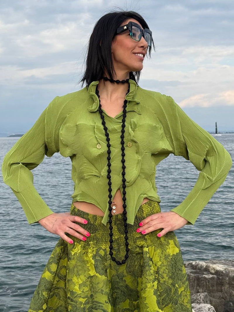 MAGLIA A GIACCHINA IN PLISSÉ LIME
