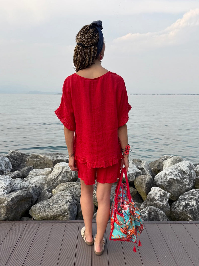 SHORT COMPLETO IN LINO ROSSO