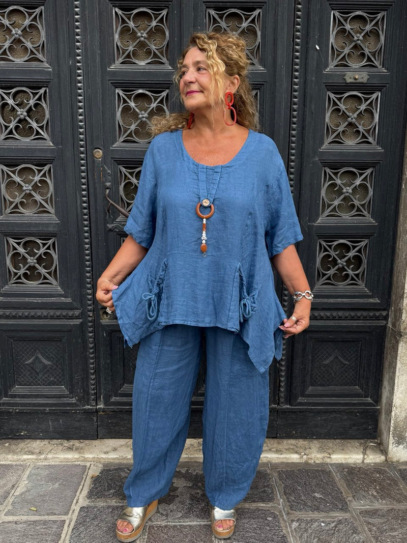BLUSA GIOIELLO LINO DENIM BLU