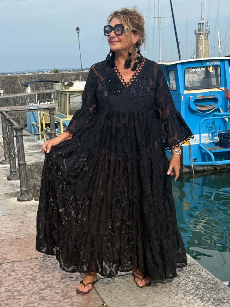 ABITO NERO LORI IN PIZZO DI COTONE