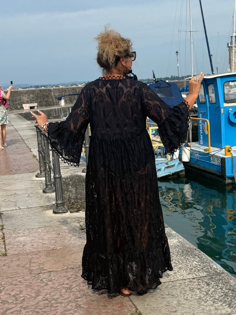 ABITO NERO LORI IN PIZZO DI COTONE