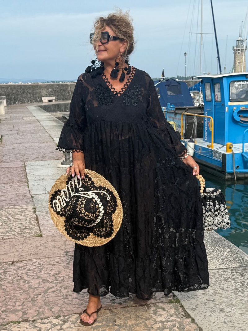 ABITO NERO LORI IN PIZZO DI COTONE