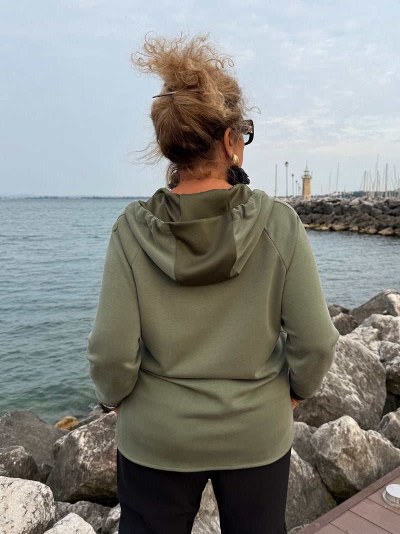 FELPA CON TASCHE PETALI VERDE MILITARE