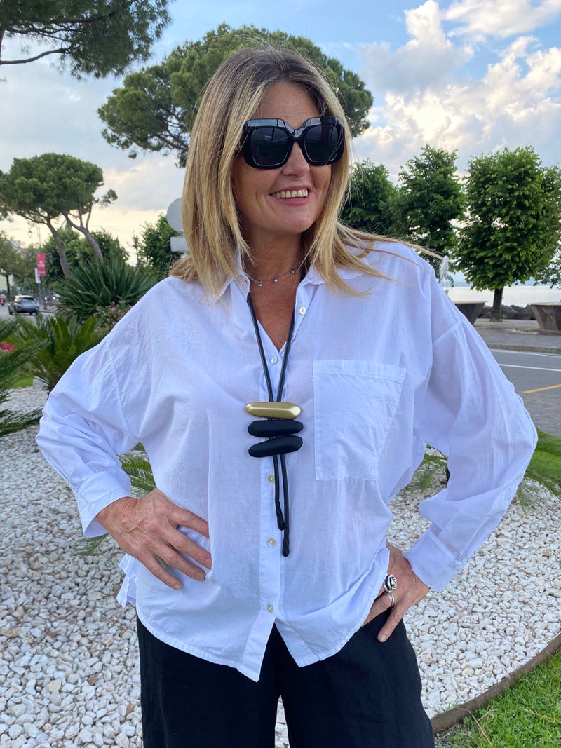 BLUSA DINAH in lino BIANCA con cappuccio