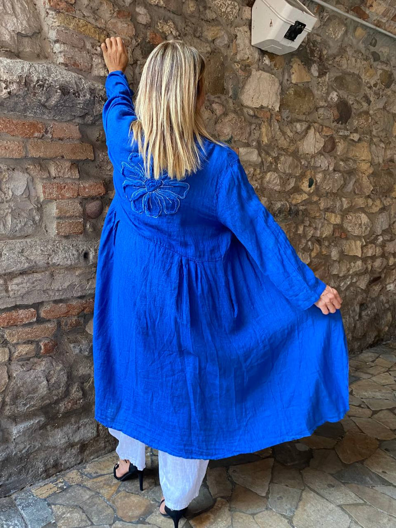 Giacca DAISY Margherita lunga blu royal in lino