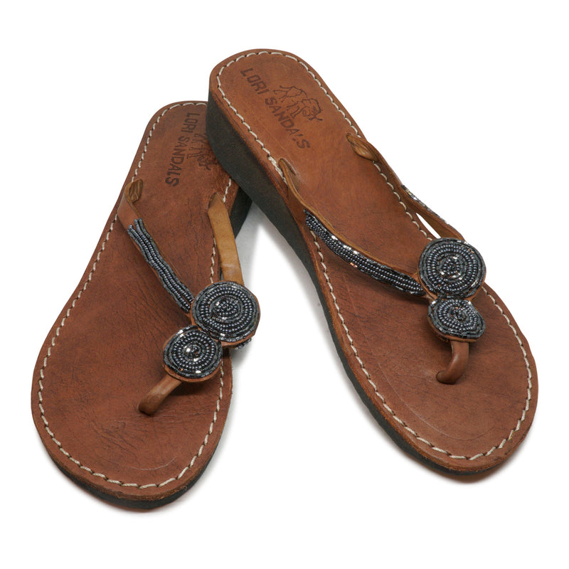 2 ROUNDS DENIM BLUE LEATHER SANDALS WEDGE (EU 41 / US 9.5)