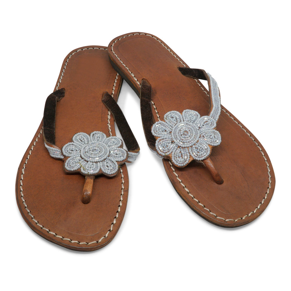 BIG FLOWER AQUA LEATHER SANDALS FLAT (EU 44 / US 11)