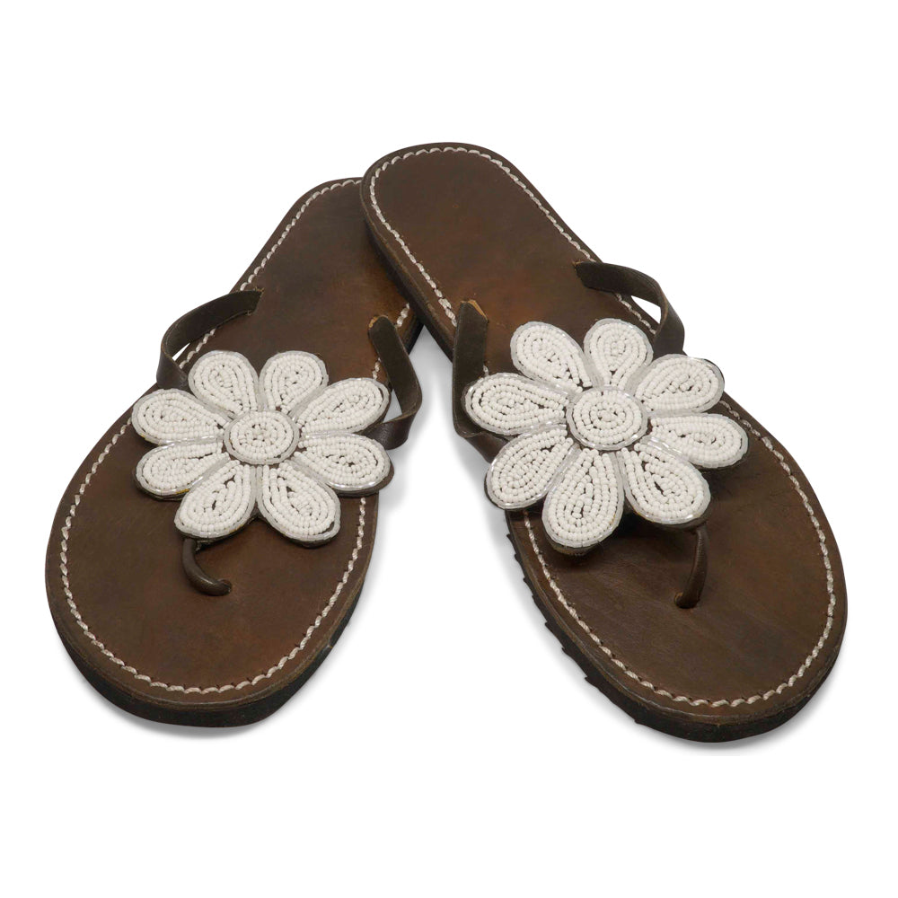 BIG FLOWER WHITE LEATHER SANDALS MEDIUM (EU 41 / US 9.5)