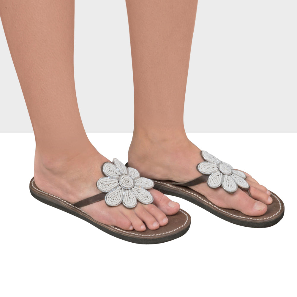 BIG FLOWER WHITE LEATHER SANDALS MEDIUM (EU 41 / US 9.5)