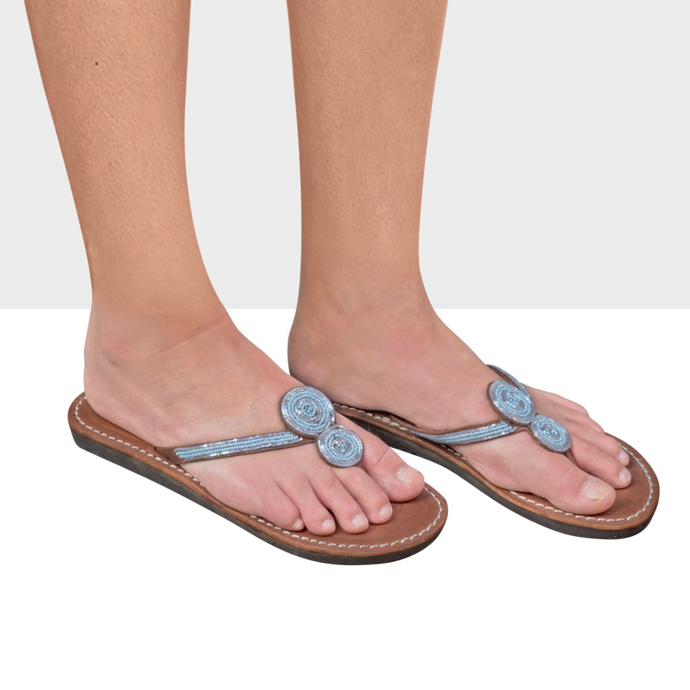 TWO ROUNDS AQUA LEATHER SANDALS MEDIUM (EU 41 / US 9.5)