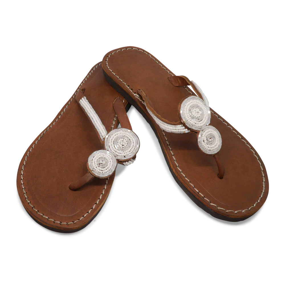 TWO ROUNDS WHITE LEATHER SANDALS MEDIUM (EU 40 / US 9)